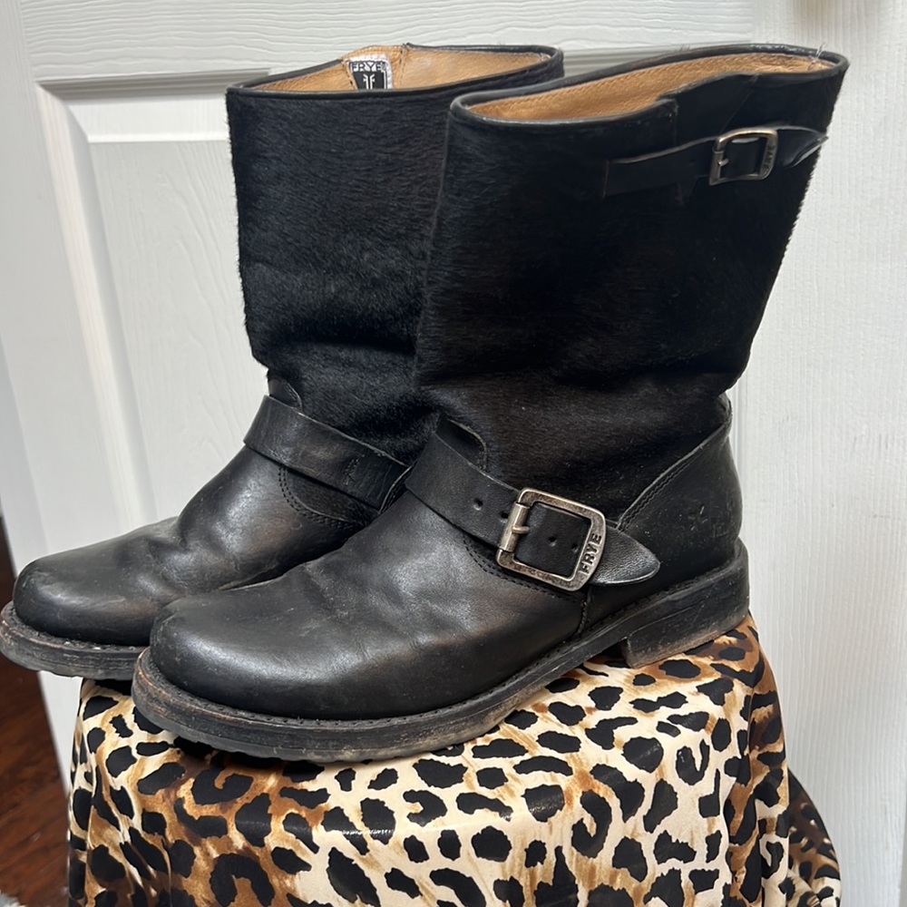 Frye Black Leather Moto Boots